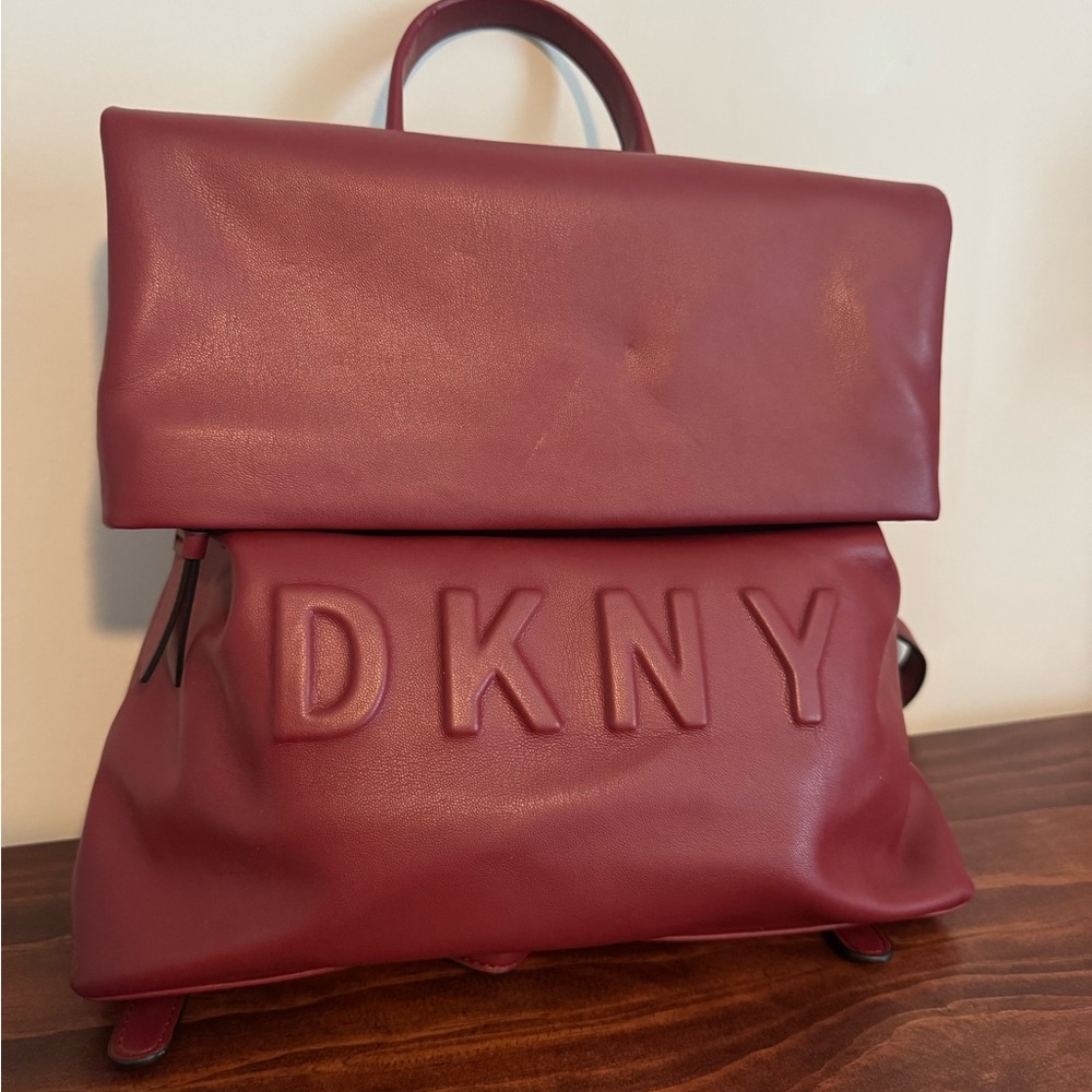 DKNY Burgundy Leather Backpack